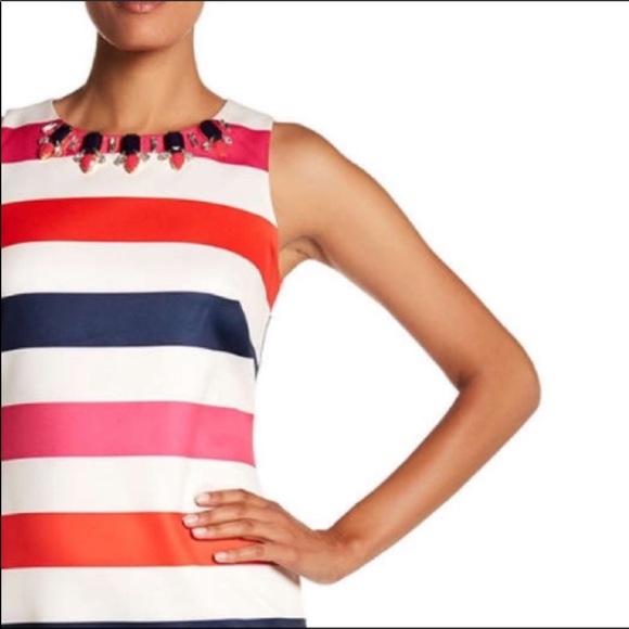 Vince Camuto Striped Sleeveless Gem Neckline Dress - Picture 2 of 7